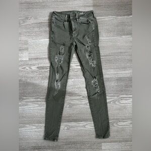 American Eagle Green Distressed Jeggings